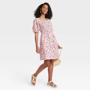Universal‎ Thread Dress White and Pink Floral Puff Sleeve L
